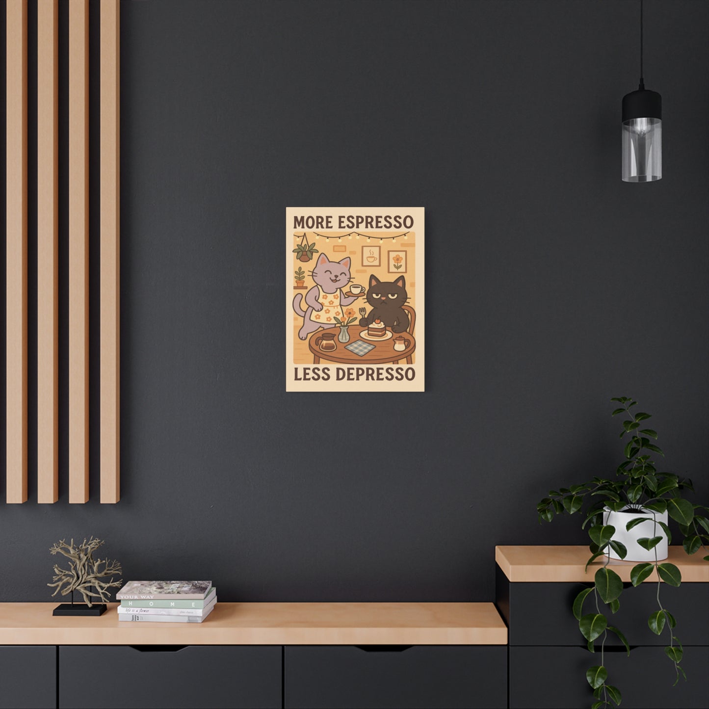 More Espresso, Less Depresso – Whimsical Café Cats Canvas Wall Art