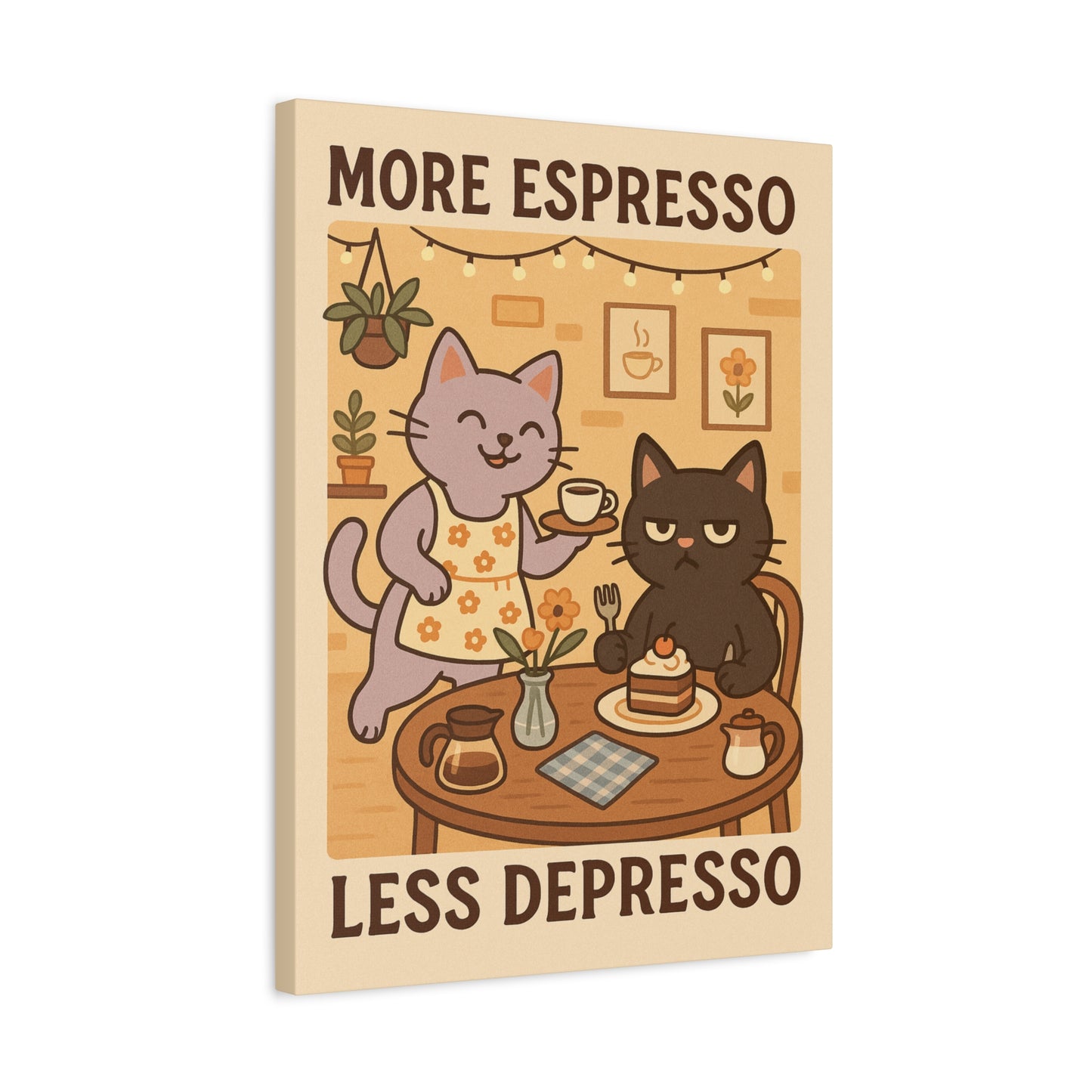 More Espresso, Less Depresso – Whimsical Café Cats Canvas Wall Art