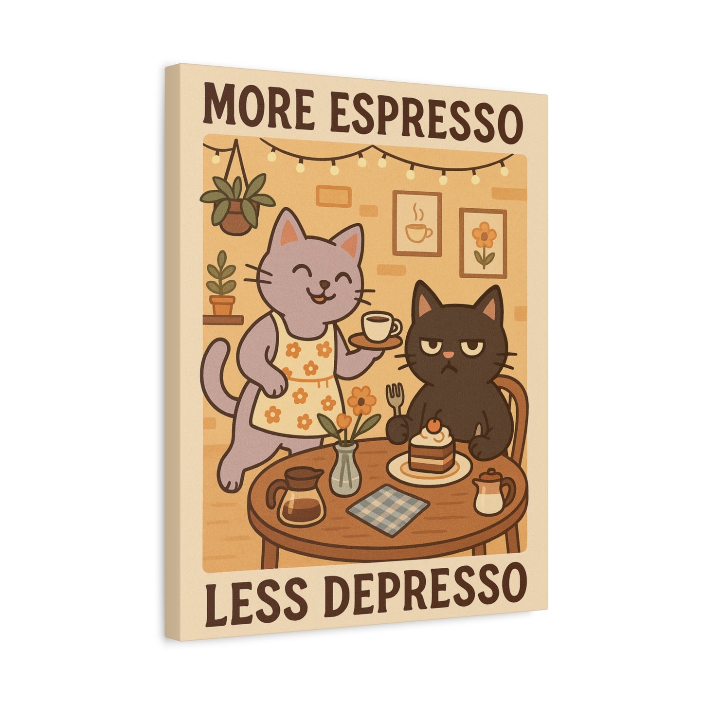 More Espresso, Less Depresso – Whimsical Café Cats Canvas Wall Art