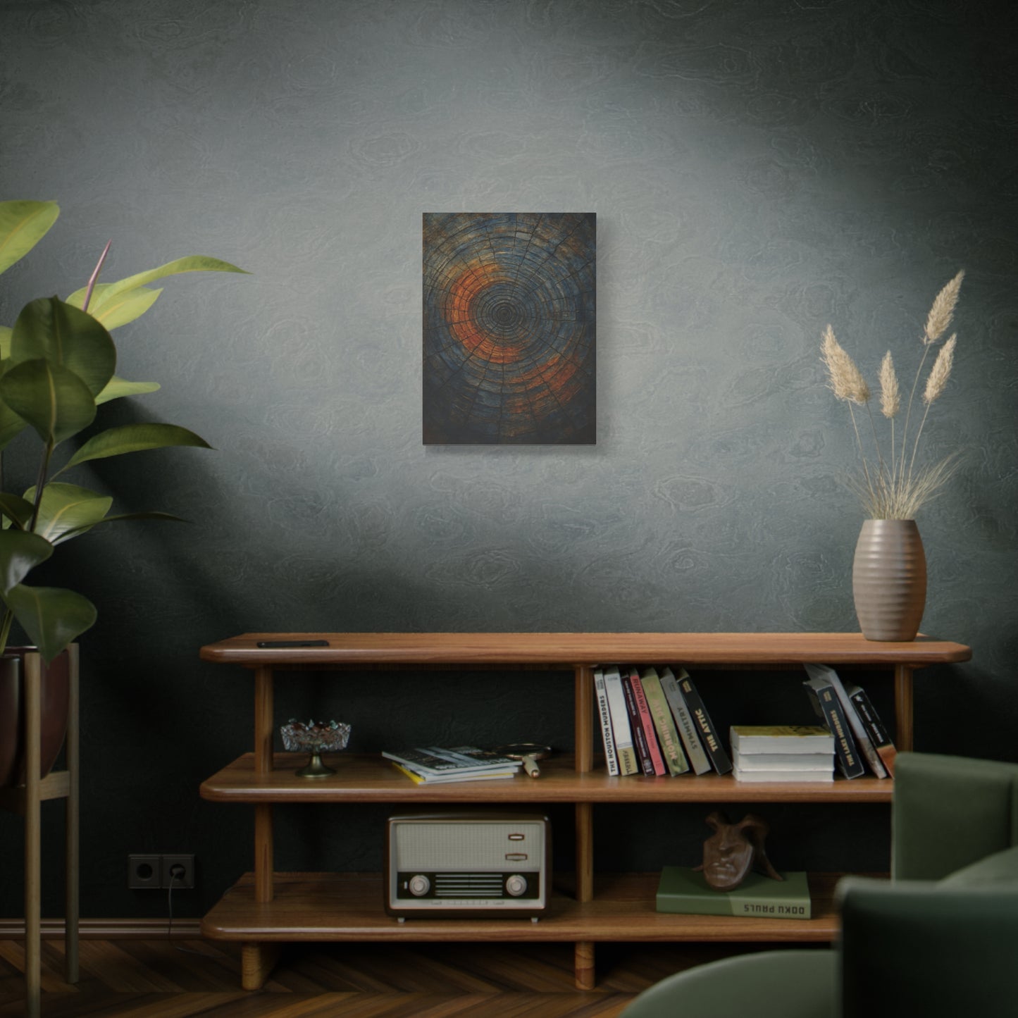 Eternal Rings - Abstract Canvas Wall Art – Tree Trunk Texture in Burnt Orange & Blue Tones