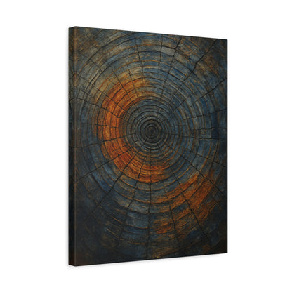 Eternal Rings - Abstract Canvas Wall Art – Tree Trunk Texture in Burnt Orange & Blue Tones