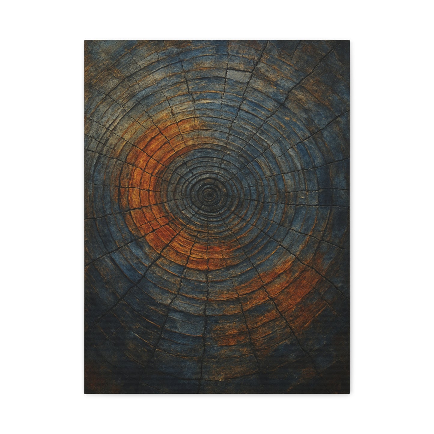 Eternal Rings - Abstract Canvas Wall Art – Tree Trunk Texture in Burnt Orange & Blue Tones