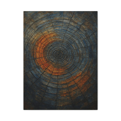 Eternal Rings - Abstract Canvas Wall Art – Tree Trunk Texture in Burnt Orange & Blue Tones