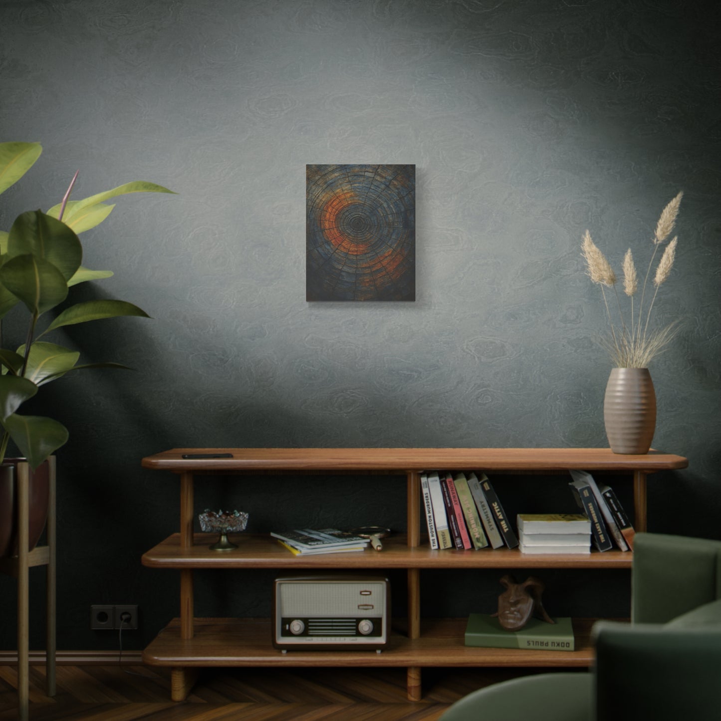 Eternal Rings - Abstract Canvas Wall Art – Tree Trunk Texture in Burnt Orange & Blue Tones