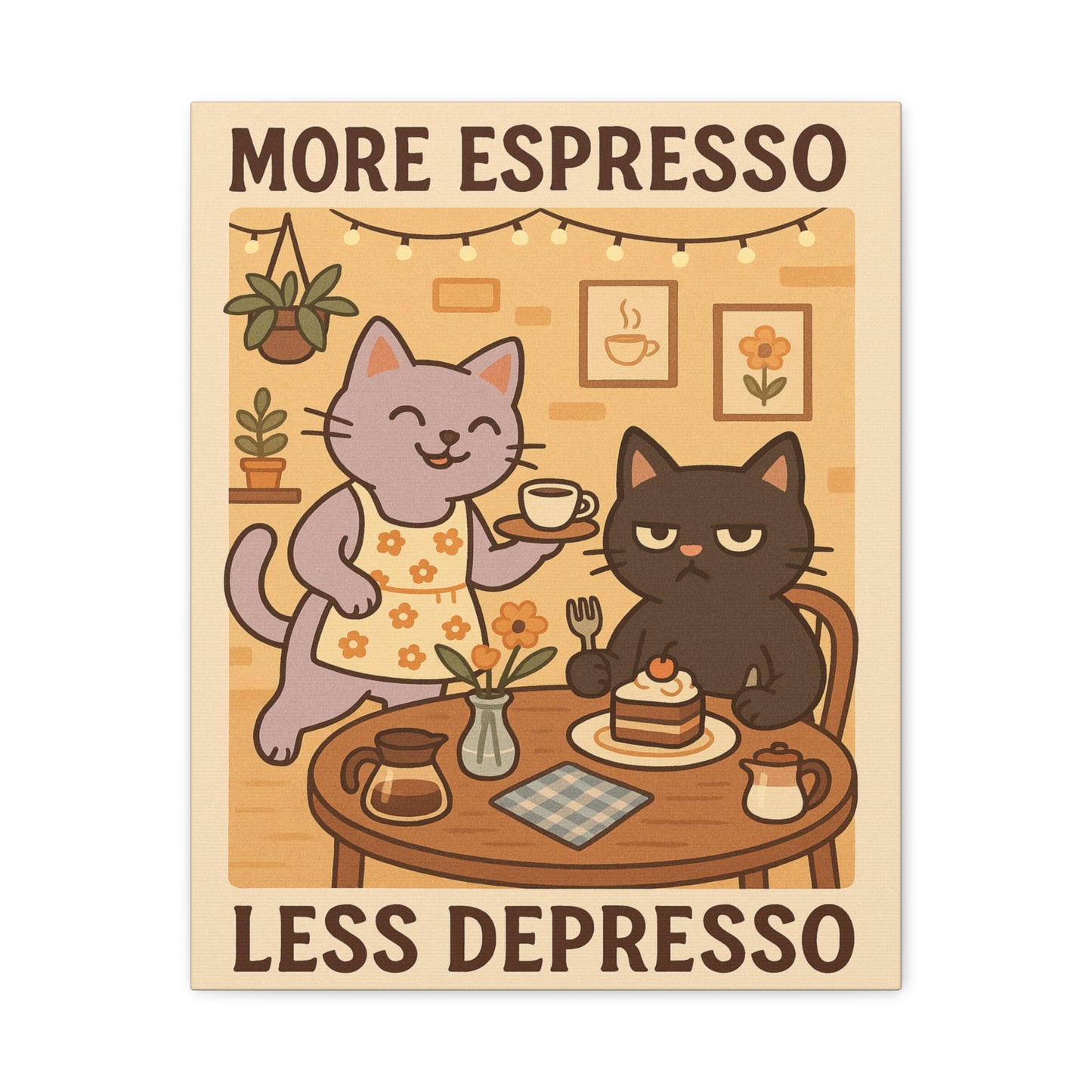 More Espresso, Less Depresso – Whimsical Café Cats Canvas Wall Art