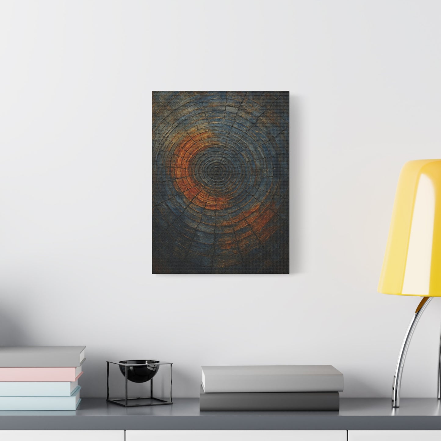 Eternal Rings - Abstract Canvas Wall Art – Tree Trunk Texture in Burnt Orange & Blue Tones