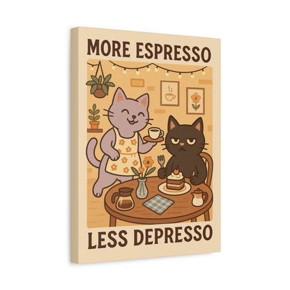 More Espresso, Less Depresso – Whimsical Café Cats Canvas Wall Art