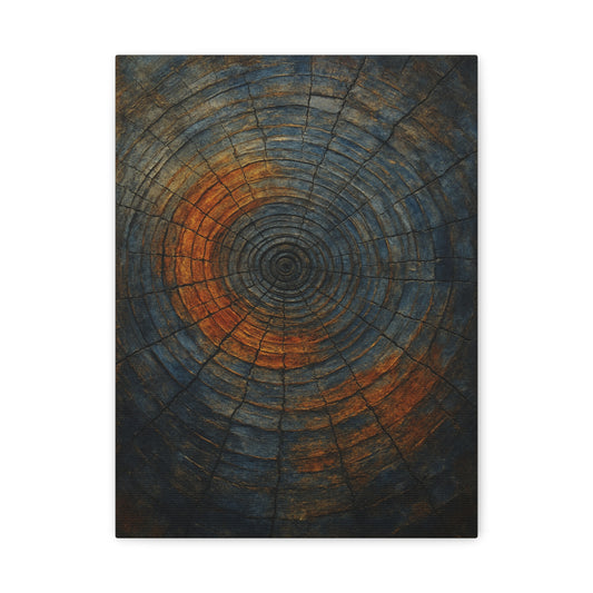 Eternal Rings - Abstract Canvas Wall Art – Tree Trunk Texture in Burnt Orange & Blue Tones