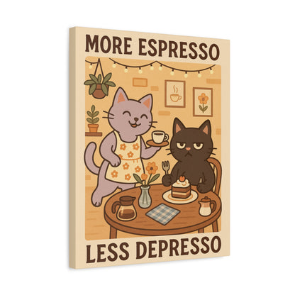 More Espresso, Less Depresso – Whimsical Café Cats Canvas Wall Art