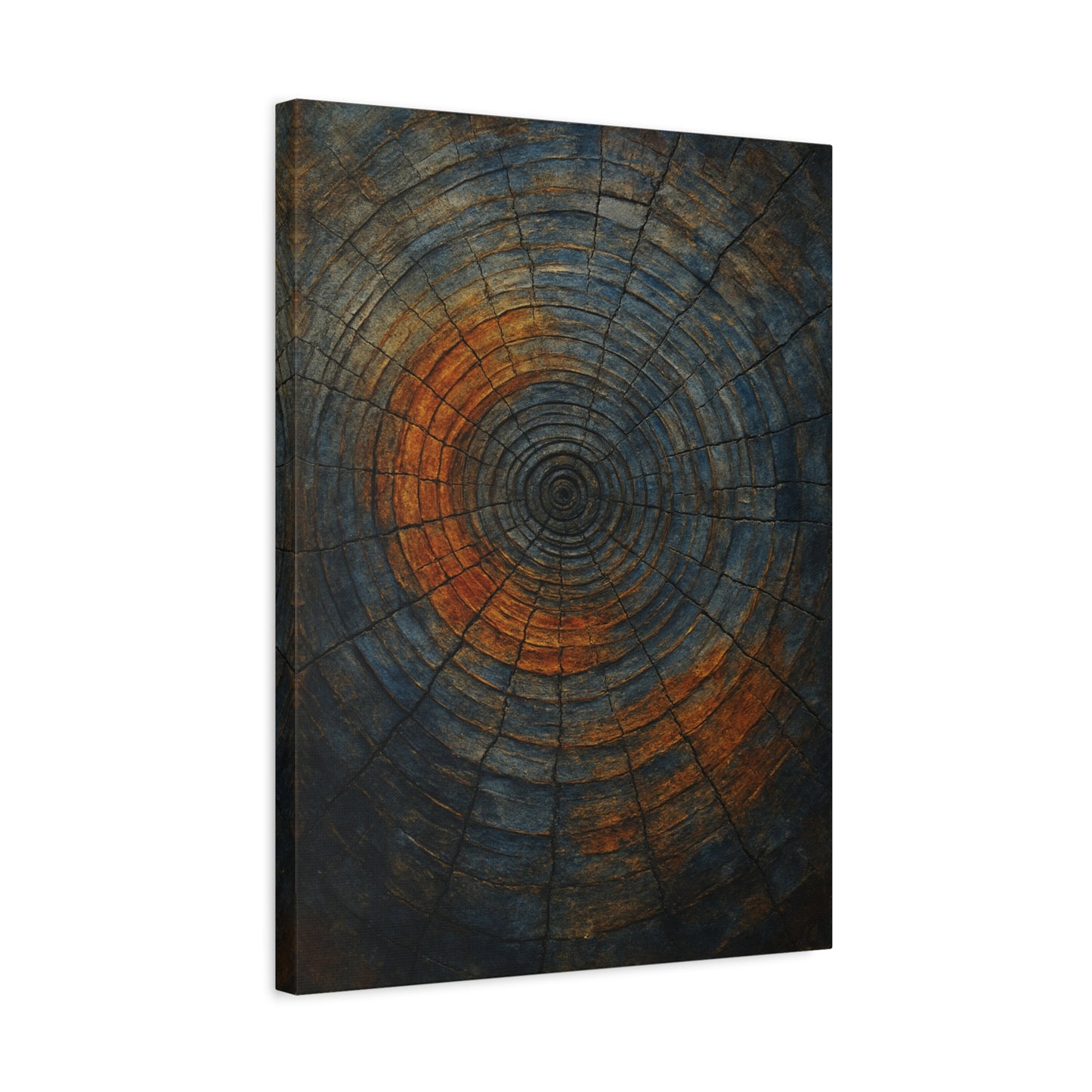 Eternal Rings - Abstract Canvas Wall Art – Tree Trunk Texture in Burnt Orange & Blue Tones