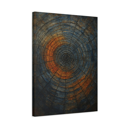 Eternal Rings - Abstract Canvas Wall Art – Tree Trunk Texture in Burnt Orange & Blue Tones