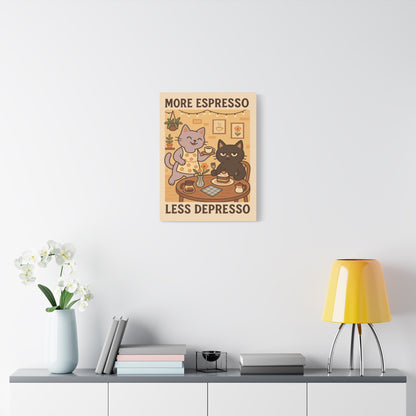 More Espresso, Less Depresso – Whimsical Café Cats Canvas Wall Art