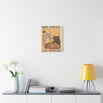 More Espresso, Less Depresso – Whimsical Café Cats Canvas Wall Art