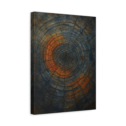 Eternal Rings - Abstract Canvas Wall Art – Tree Trunk Texture in Burnt Orange & Blue Tones