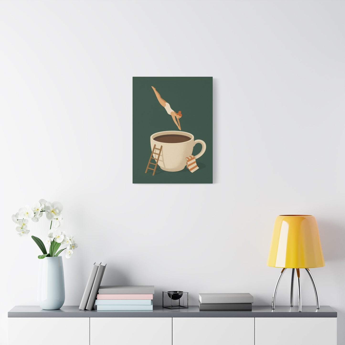 Morning Dive – Whimsical Coffee Canvas Art