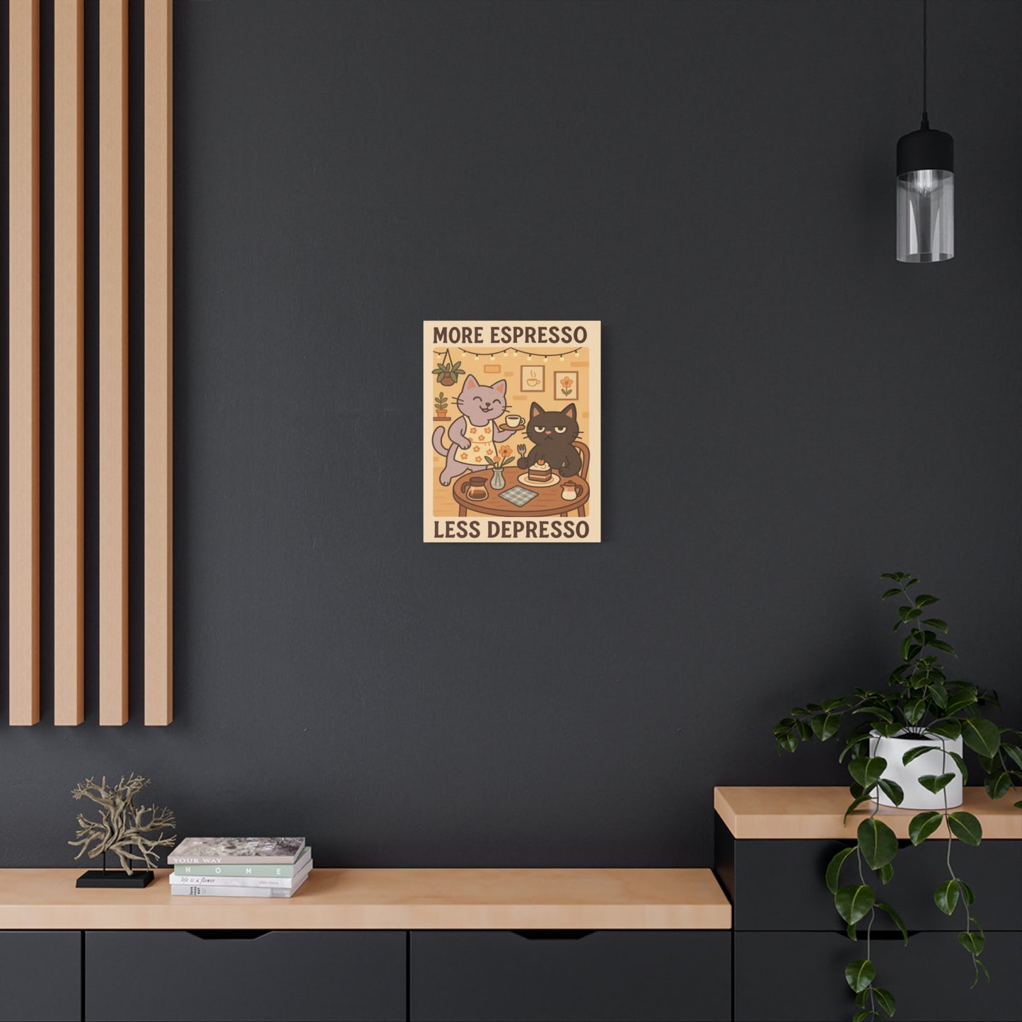 More Espresso, Less Depresso – Whimsical Café Cats Canvas Wall Art