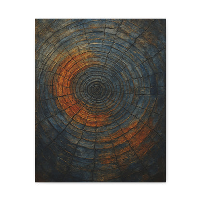 Eternal Rings - Abstract Canvas Wall Art – Tree Trunk Texture in Burnt Orange & Blue Tones