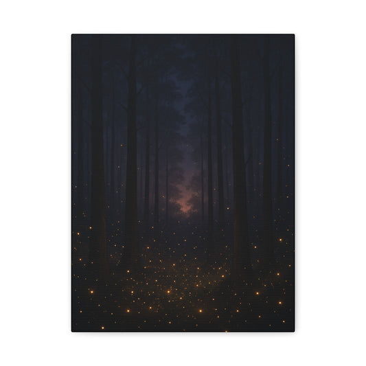 Enchanted Twilight Forest – Firefly Glow Canvas Wall Art