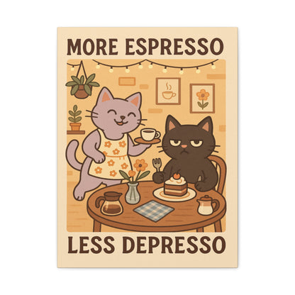More Espresso, Less Depresso – Whimsical Café Cats Canvas Wall Art