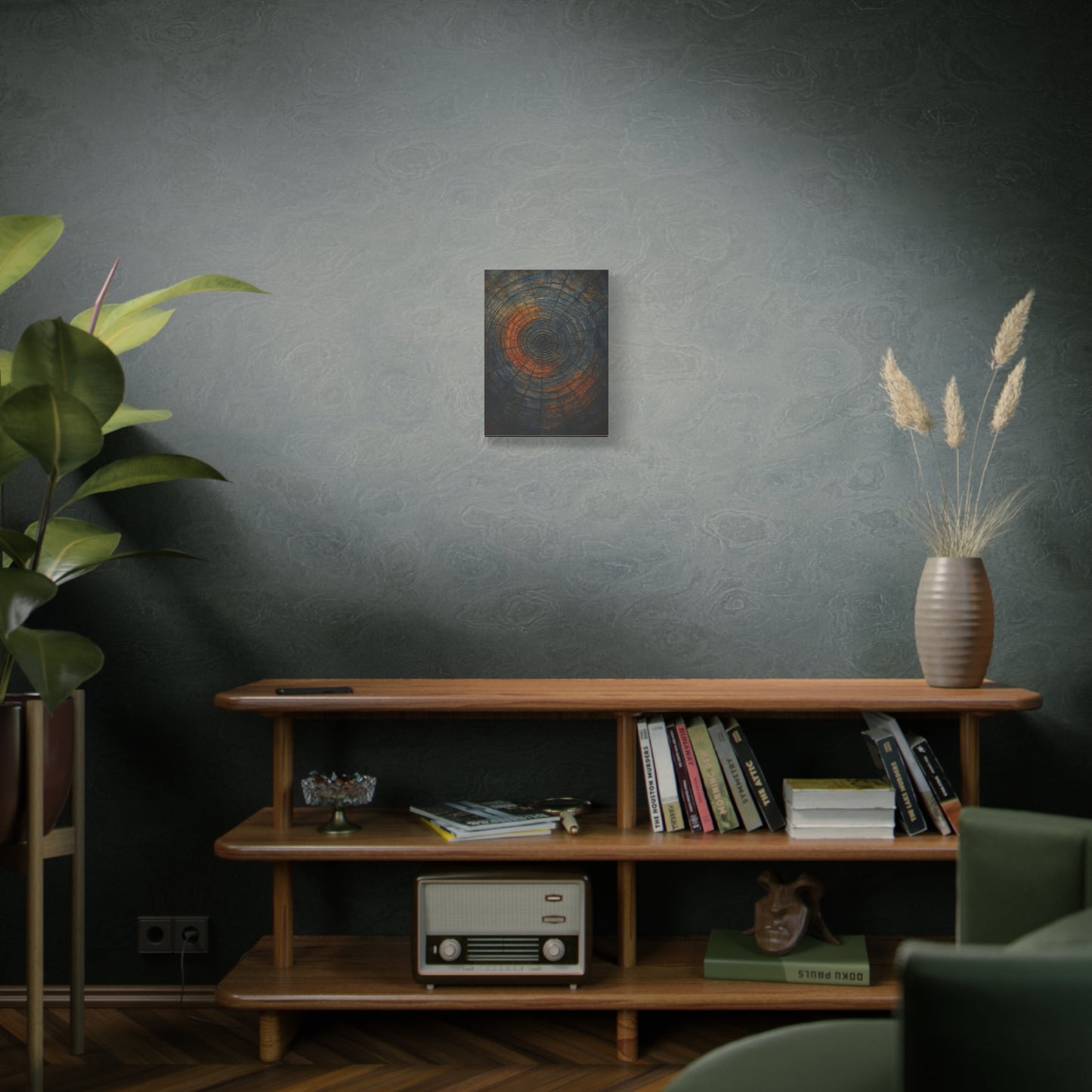 Eternal Rings - Abstract Canvas Wall Art – Tree Trunk Texture in Burnt Orange & Blue Tones